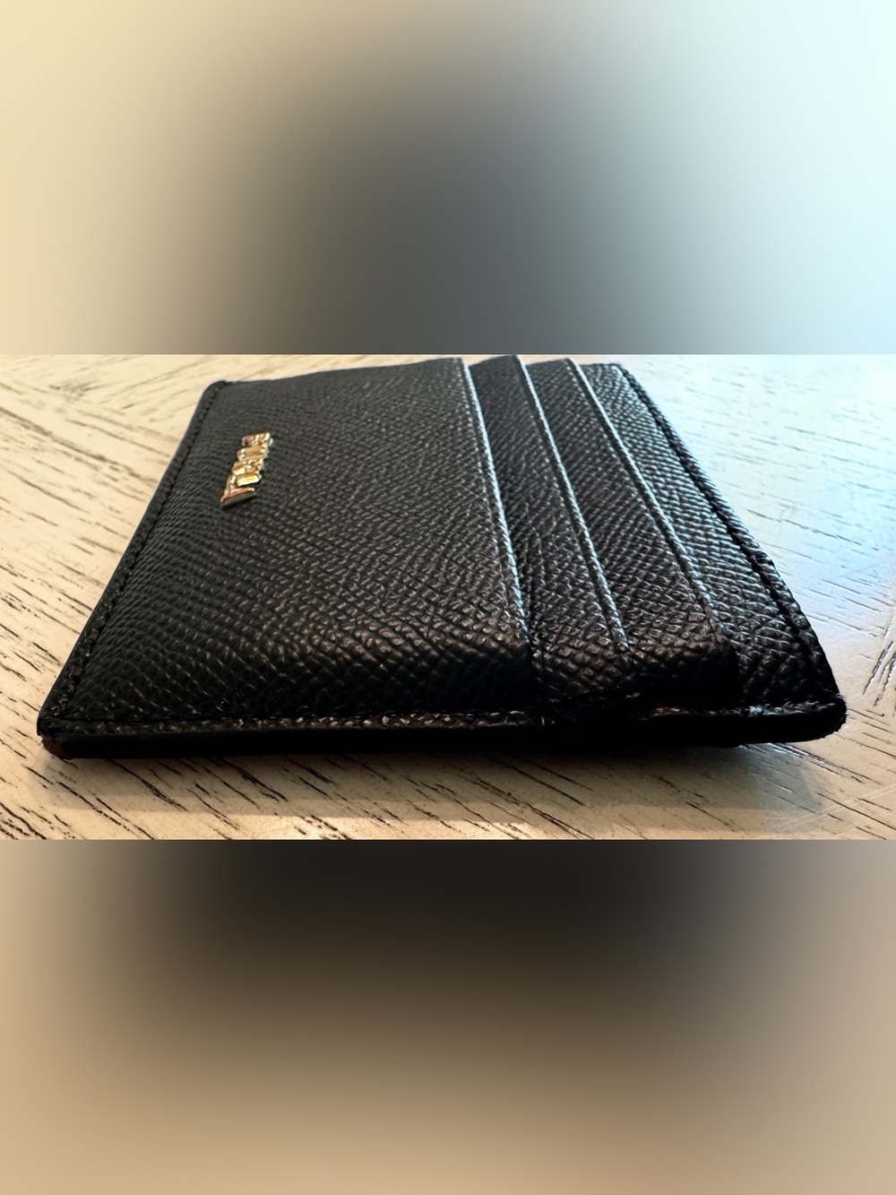 Furla Black Textured Leather Card Holder Gold Tone Logo Card Case - Picture 8 of 10